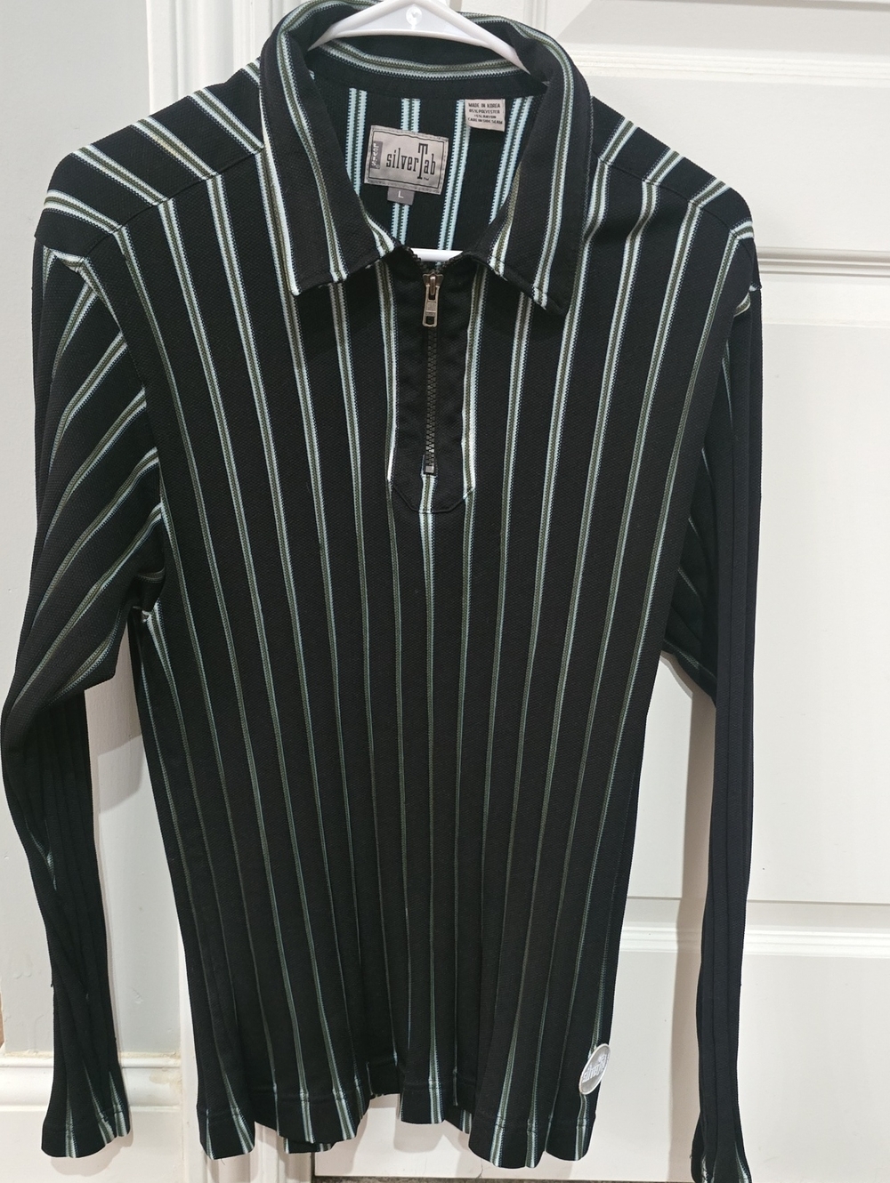 Silver Jeans Men's Black Stripe Zip-Front Sweater